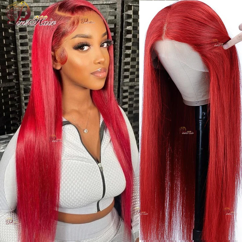 Hot Red Straight Human Hair Lace Front Wigs 13X4X4/13X1 Transparent Lace Frontal Wig Preplucked Wig Brazilian Remy Wig For Women