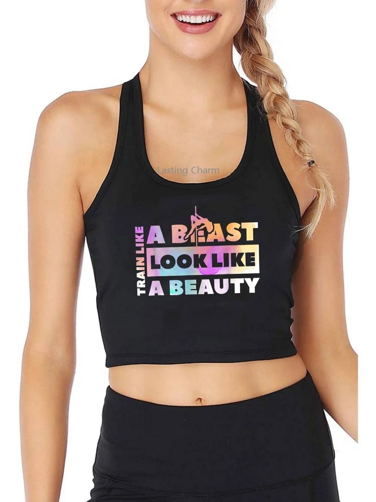 

Train Like A Beast Look Like A Beauty Design Pole Dance Tank Tops Pole Dancer Sexy Breathable Fitness Crop Top Summer Shirt