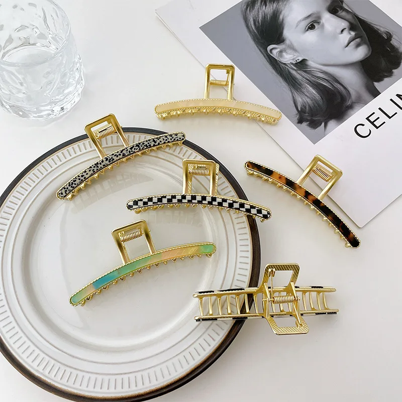 

Fashion Clip Hair Accessories for Women Checkerboard Shark Clips Girls Accessory New Headwear Apparel