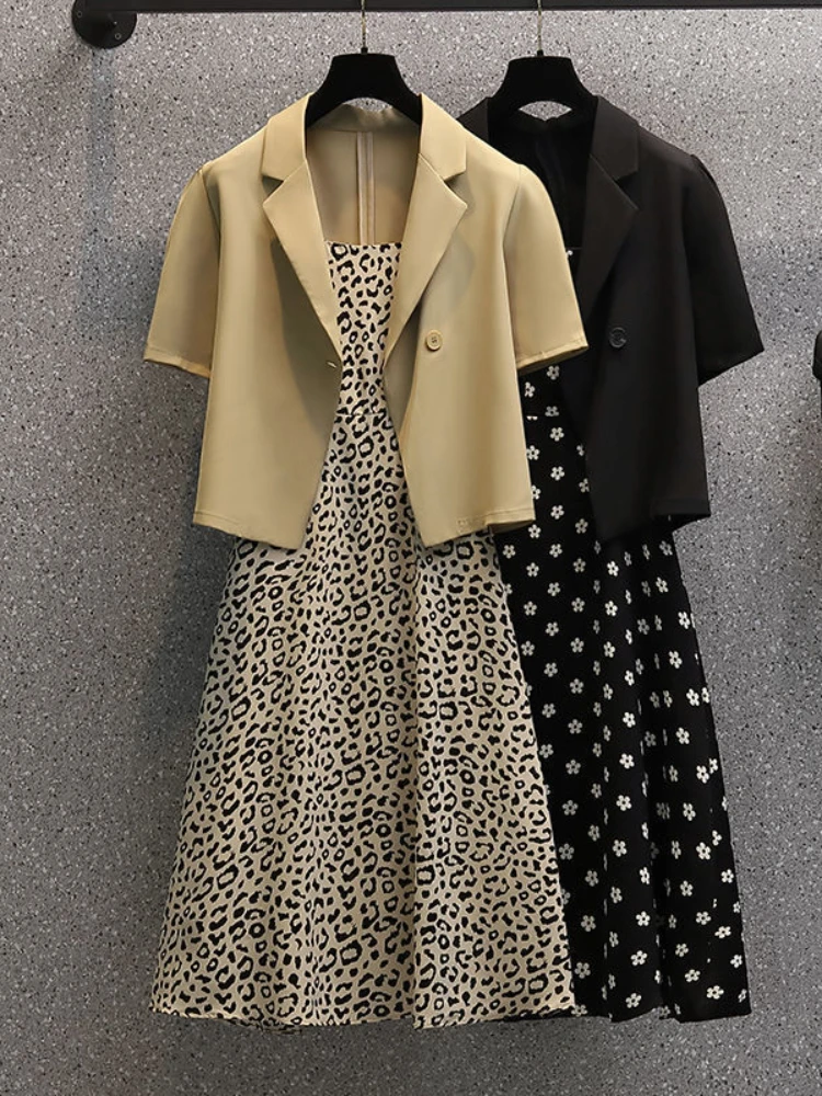 

Summer Oversize Women's Short Sleeve Suit Dress Two Piece Fashion Women Office Business Dress Women Suit Dresses 2 Piece Dress