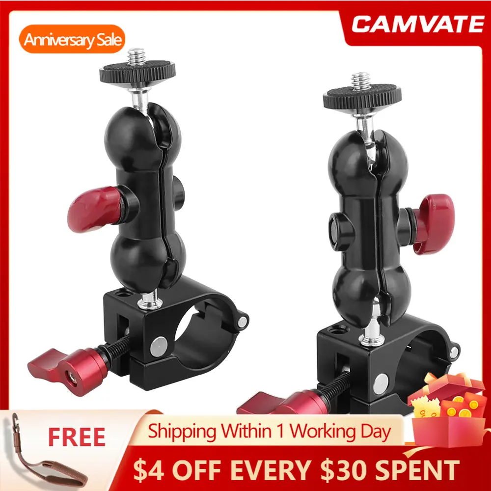 Enlarge CAMVATE 2 Pieces 25mm Single Rod Clamp + 360° Swivel Ball Head  With 1/4