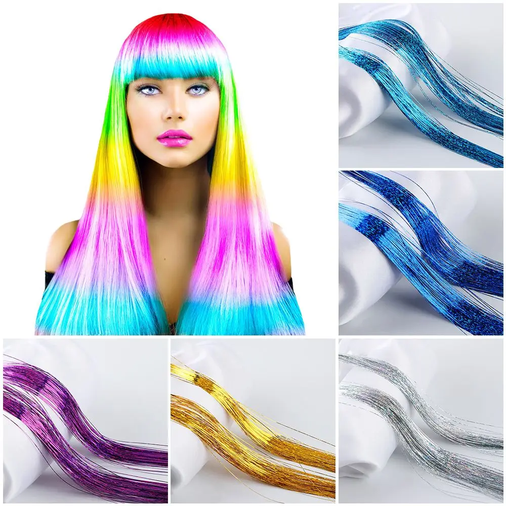 100 нитей блестящие синтетические волосы шиньон блестящий шелк Радужный цвет