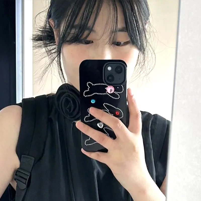 

Vintage Cartoon Rabbit Phone Case for IPhone 14 11 12 13 Pro Max Mini Korean Cute Geometric Phone Case for IPhone XR XS MAX