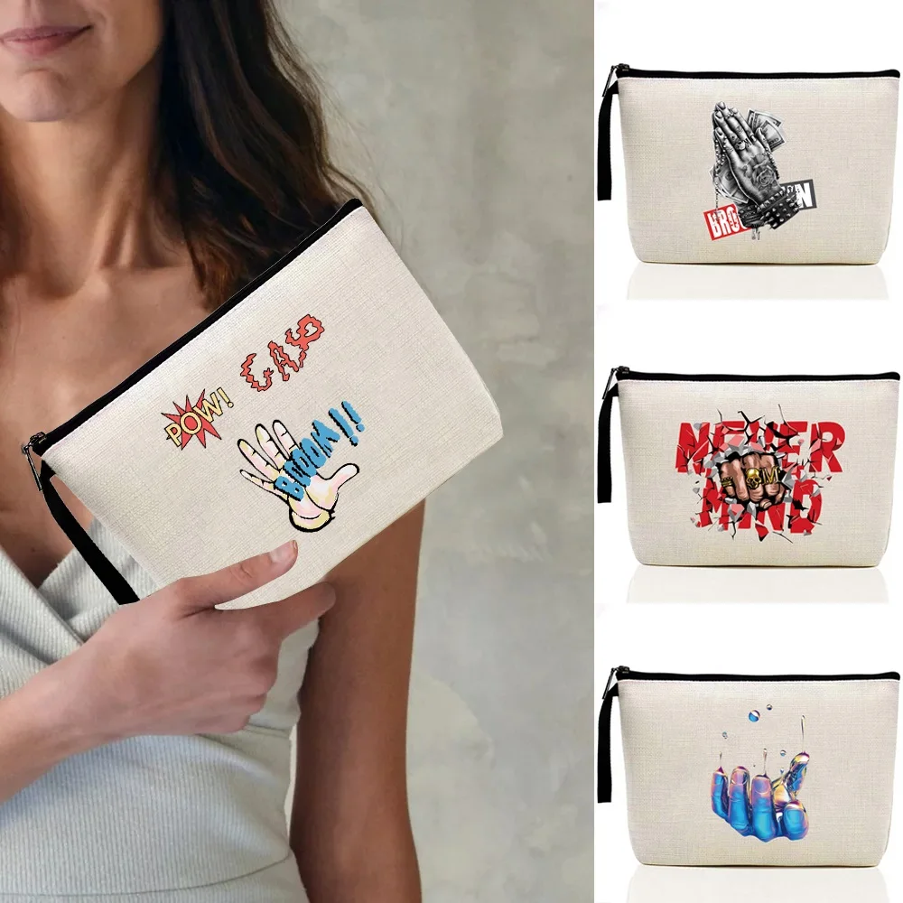 

Multifunctional Ladies Cosmetic Bag Large Capacity Canvas Cases for Outdoor Hand Print Skin Care Products Toiletries Travel Bags