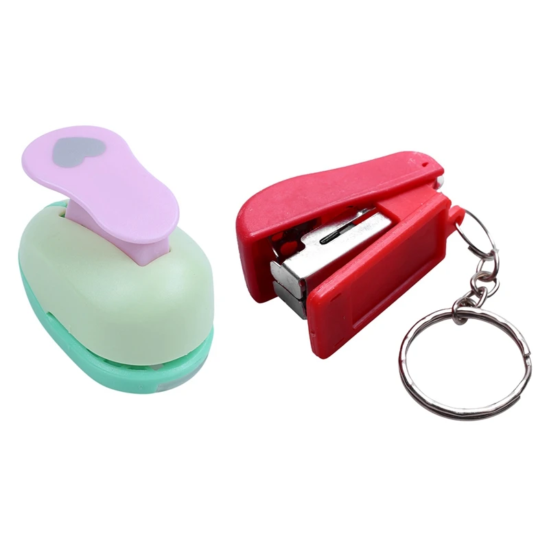 

1PCS Embossing Device Hole Punch With 1Pc Mini Stapler Plastic Stationery Set