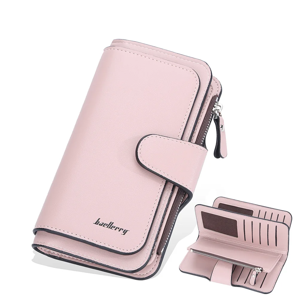 

Women's High Quality PU Long Purse Solid Color Clasp Mobile Phone Bag Hot Sale Wallets for Women