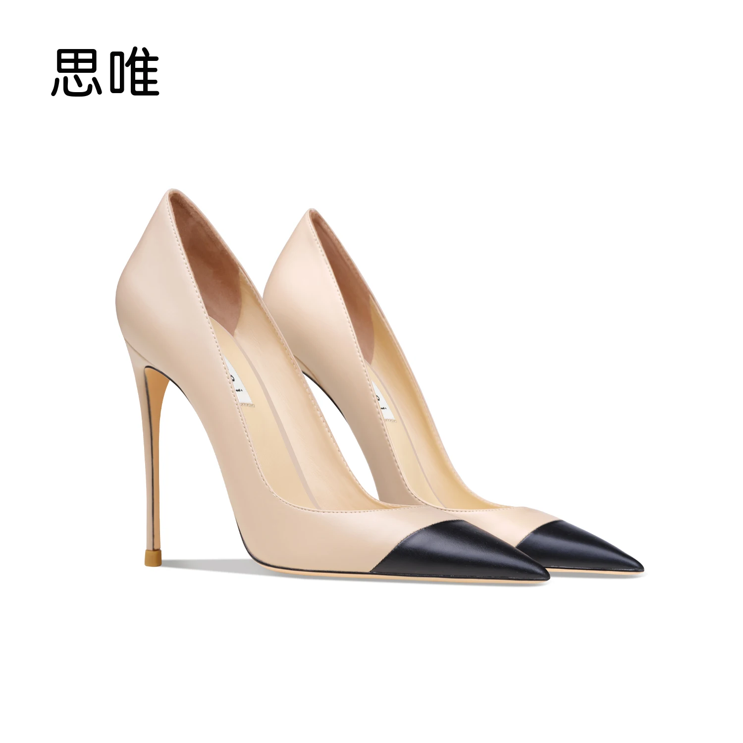 2023 Pointed Toe Leather Womens High Heels Splicing Design Sexy Mouth Comfortable Slip On Party Pumps Dress Shoes For Women 10cm