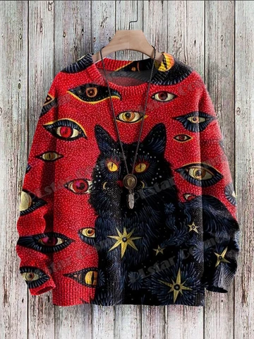 Мужской пуловер с 3d-рисунком кошачий глаз, с круглым вырезом