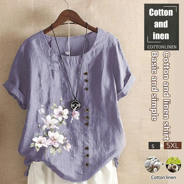 

Винтажные топы из хлопка и льна с принтом