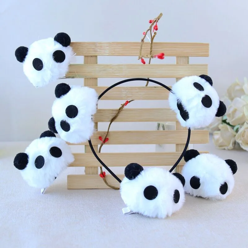 

New Plush Bear Hair Clip Cartoon Cute Girl Hair Band Three-dimensional Animal Black and White Hair Accessories