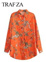 traf za dazzling fashion long sleeve single breasted shirt chic chinoiserie traditional knot orange print long ladies shirt