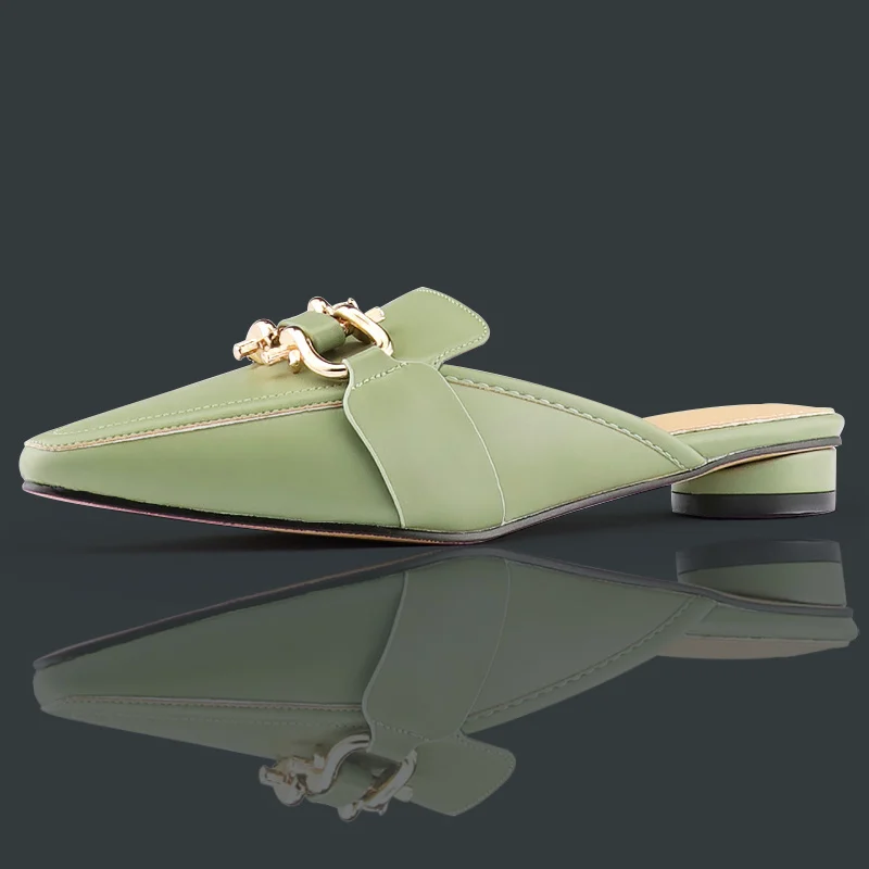 Women's Mules Leather 2023 Summer Fashion Low-Heeled Slippers Luxury  Elegant Comfortable Shoe