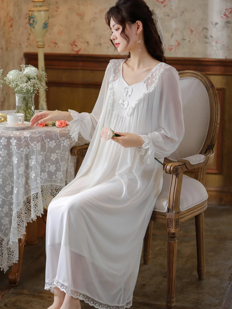 

Women Ladies Sexy Lingerie Princess Pajamas Night Dress V-Neck Ruffles Fairy Victorian Long Sleeve Nightgowns Sleepwear
