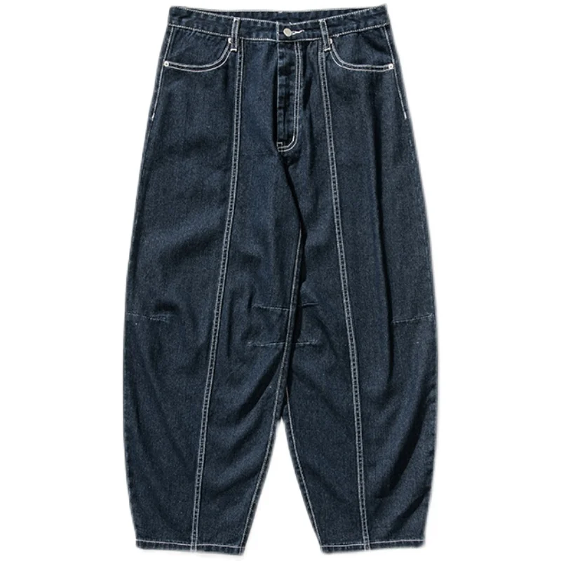 American Retro Street Jean Loose Embroidered Straight-leg Jeans Men Women Casual All-match Mopping Wide-leg Trousers Cargo Pants