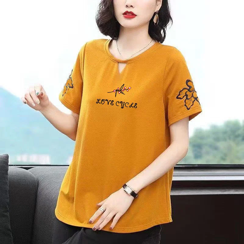 

2022 New Summer Fashion 100% Cotton T Shirt Woman O Neck Short Sleeve T-shirt Women Shirt Top Woman Korean Style Shirt