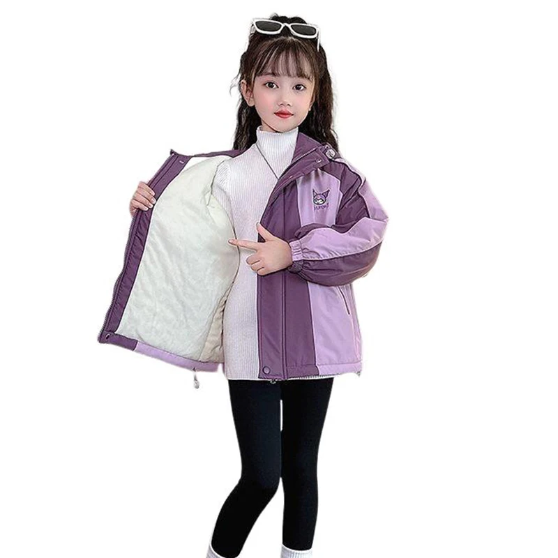 Куртки Sanrios Kuromi Kawaii осенняя одежда для девочек ветрозащитное утепленное пальто