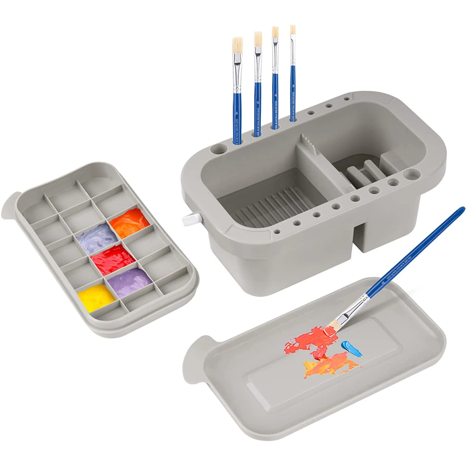 Multifunctional Brush Cleaner Washing Barrel With Palette Barrel Artistic Brush Barrel Paint Watercolor Oil Acrylic Paint Box
