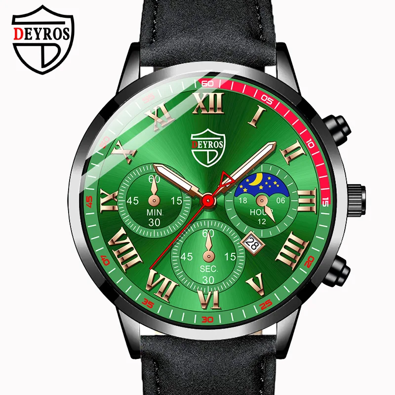 

Relogio Masculino 2022 DEYROS Fashion Student Watch Men's Calendar Watch Men's Business Leather with Luminous Quartz Watch
