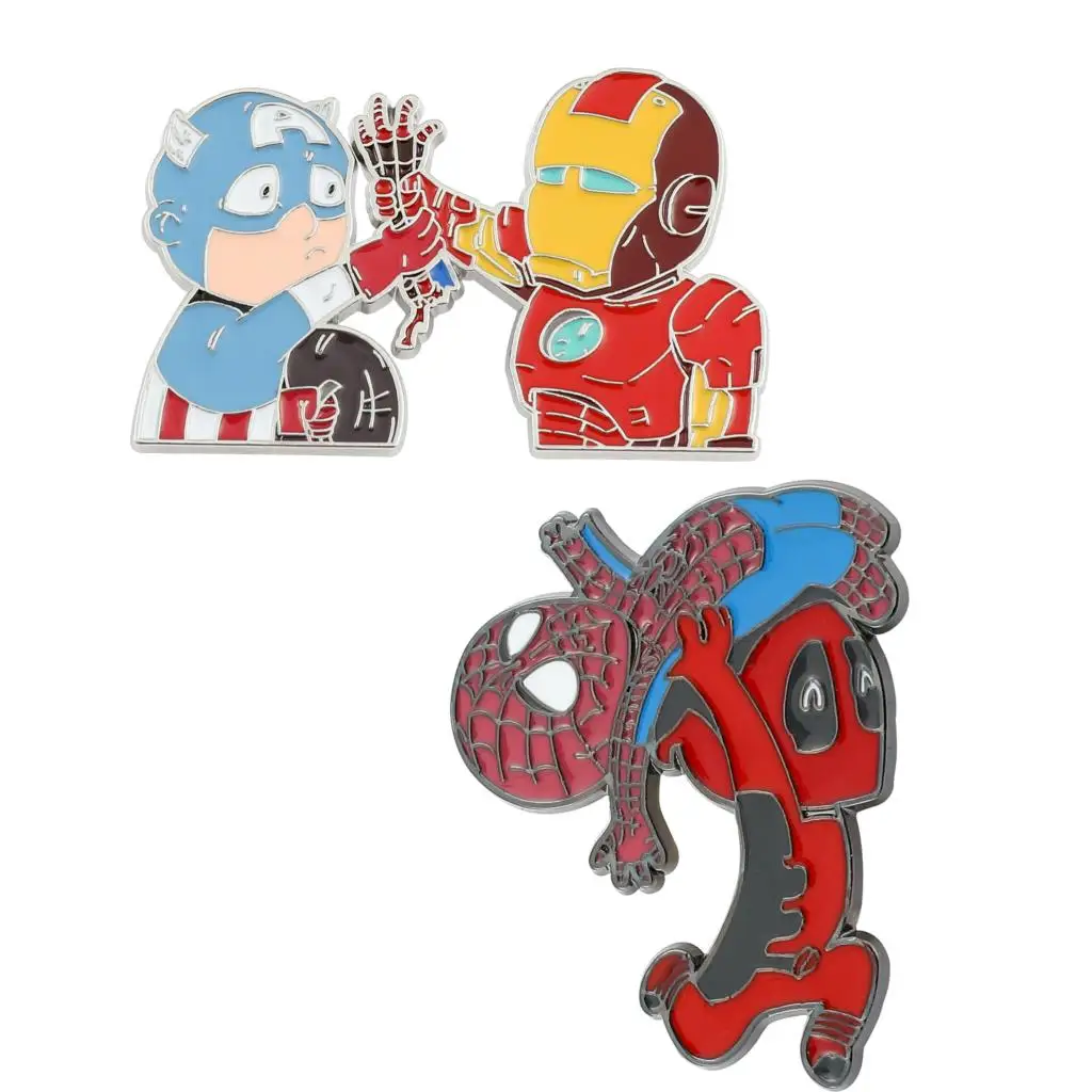 

Marvel Cartoon Superhero Iron Man Captain America Enamel Lapel Pins Cute Deadpool Spiderman Metal Badge Brooches For Backpack