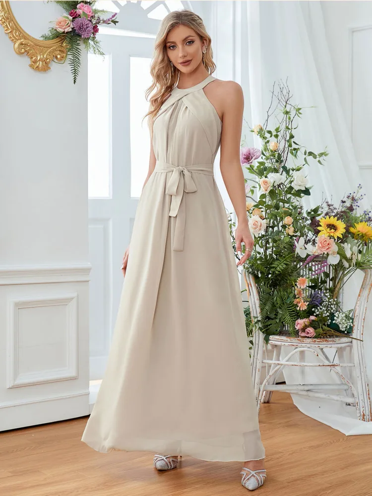 

SRUBY Women's Sexy Dress Fashion Casual Women's Round Neck Sleeveless Loose Long Summer Chiffon Dress New 2021