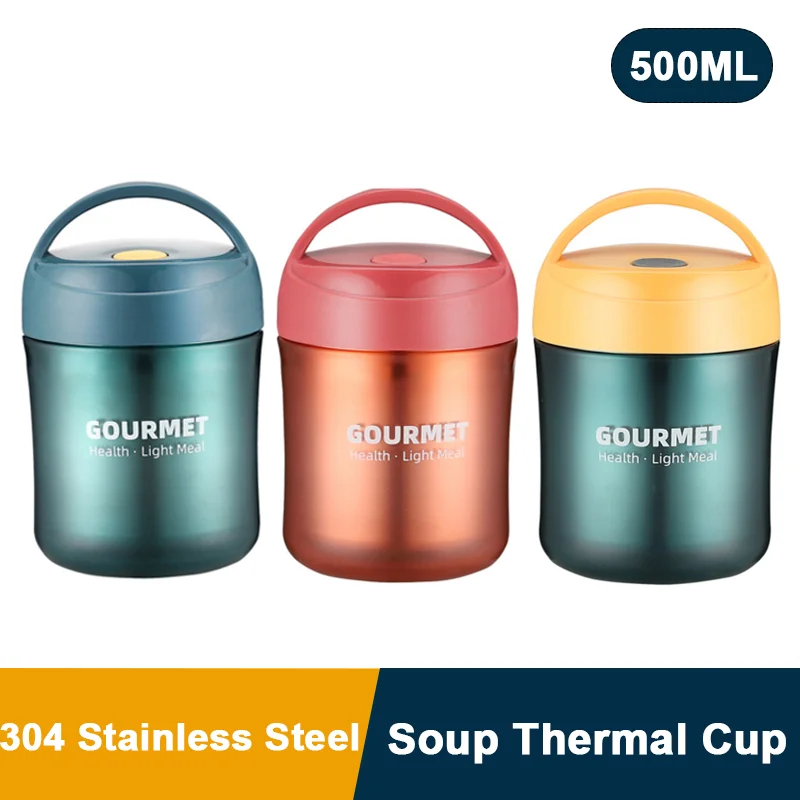 

500ML Stainless Steel Food Thermal Insulated Container Portable Breakfast Box Lunchbox Leakproof Soup Thermos Cup Vacuum Flasks