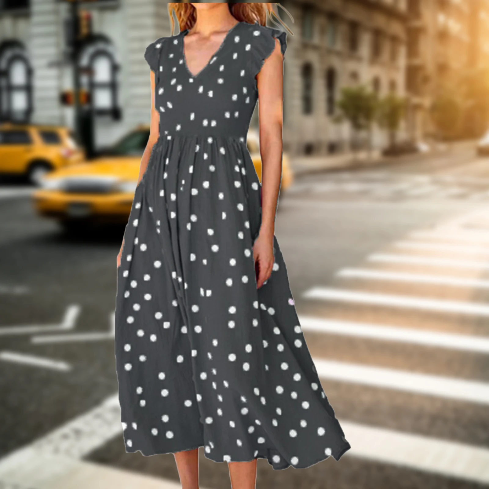 

Women Casual Dresses Floral Wrap V-Neck Long Dress Sleeveless High Waist Flowy Large Swing Fashion for Holiday Party