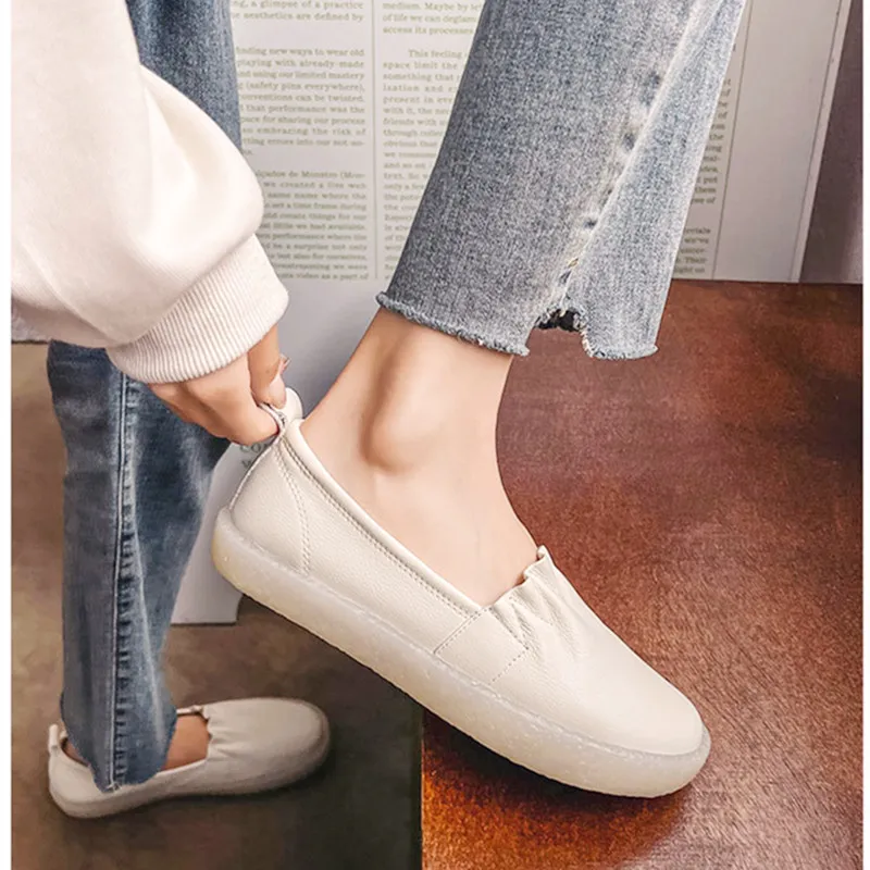 Sneakers Women's First Layer Cowhide 2023New Casual Lazy Work Comfort Work Shoes Handmade Sneakers Loafers Platform Shoes  Women