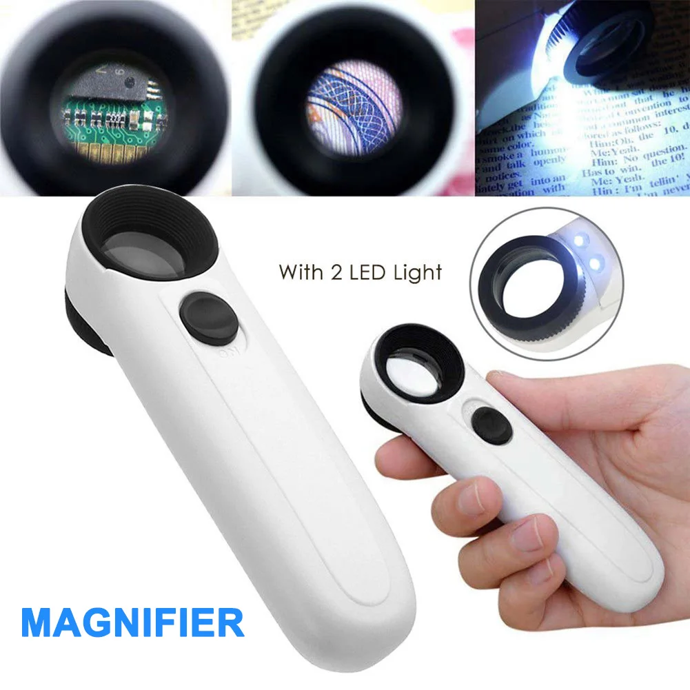 

1 Pcs Magnifier 40x Magnifying Glass Handheld Jewelry Loupe Loop With 2 LED Lights