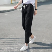 2022 new cotton linen harem pants womens summer casual streetwear candy color cropped pants woman trousers 4xl