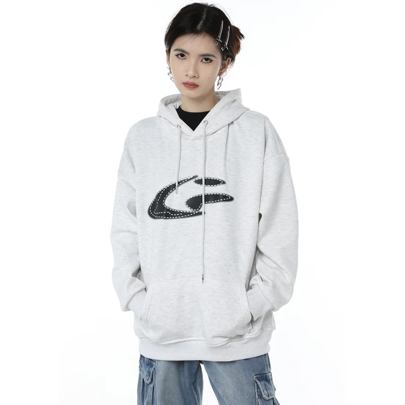 

Женская одежда, серый свитшот, контрастный женский винтажный Модный зимний теплый пуловер оверсайз с капюшоном в уличном стиле