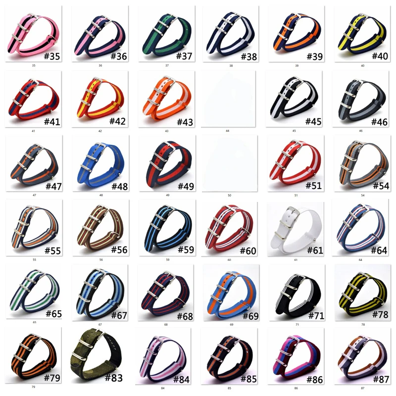 10pcs/Lot High Quality Nylon Watchband Woven Nylon Canvas Strap 16/18/20/22/24mm Striped Replacement DW Watch Band