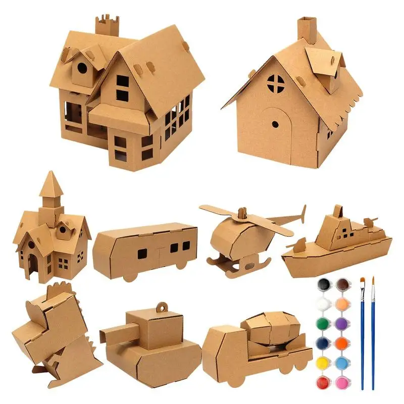 

Cardboard Playhouse Play House Cardboard Paper Toys DIY Making Crisp KT Board Cultivate Hands-on Ability Concentration Patience