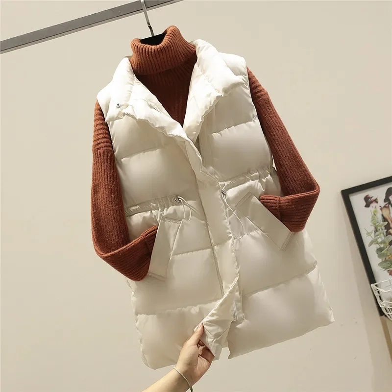 

Женский пуховой жилет средней длины, осень/зима 2023, новая Корейская версия, простой жилет с запахом на талии, пальто