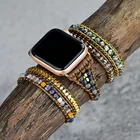Ремешок для Apple Watch, натуральный камень, черный лабрадорит, восковая веревка в стиле бохо, 5 шт.