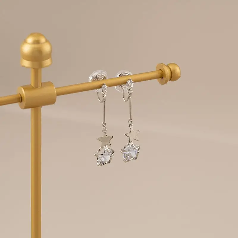Tianxian Peifu Mosquito Coil Ear Clip without Pierced Women New Student Par Exquisite Long Five-Pointed Star Earrings Earri...