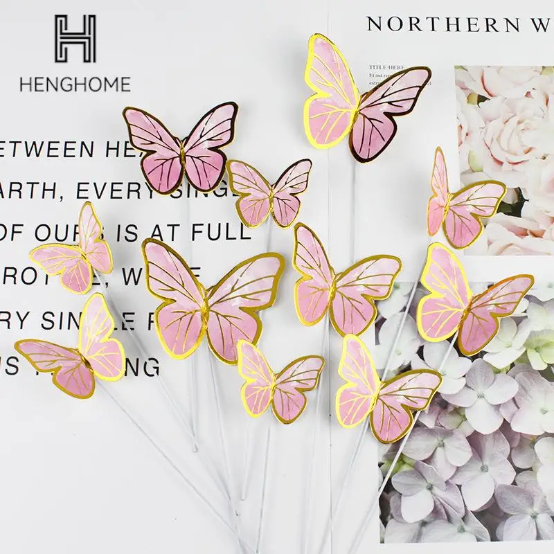 

10 шт./компл. топперы для торта в виде бабочки, товары для свадебной вечеринки, товары для выпечки, открытки для тортов на день рождения, подкл...