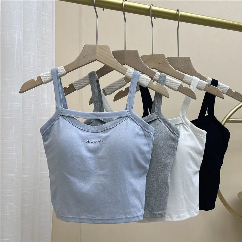 

Casual Sports Women's Slim-fit U-neck Hollowed Out Alphabet Print Crop Bottoming Sexy Backstrap Chest Pad Casual Suspender Vest