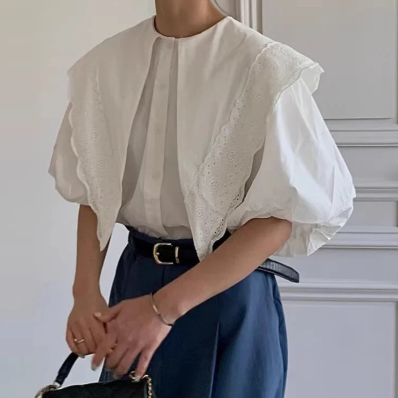 Нишевый дизайн женская блузка с острым воротником осень 2024 корейские шикарные