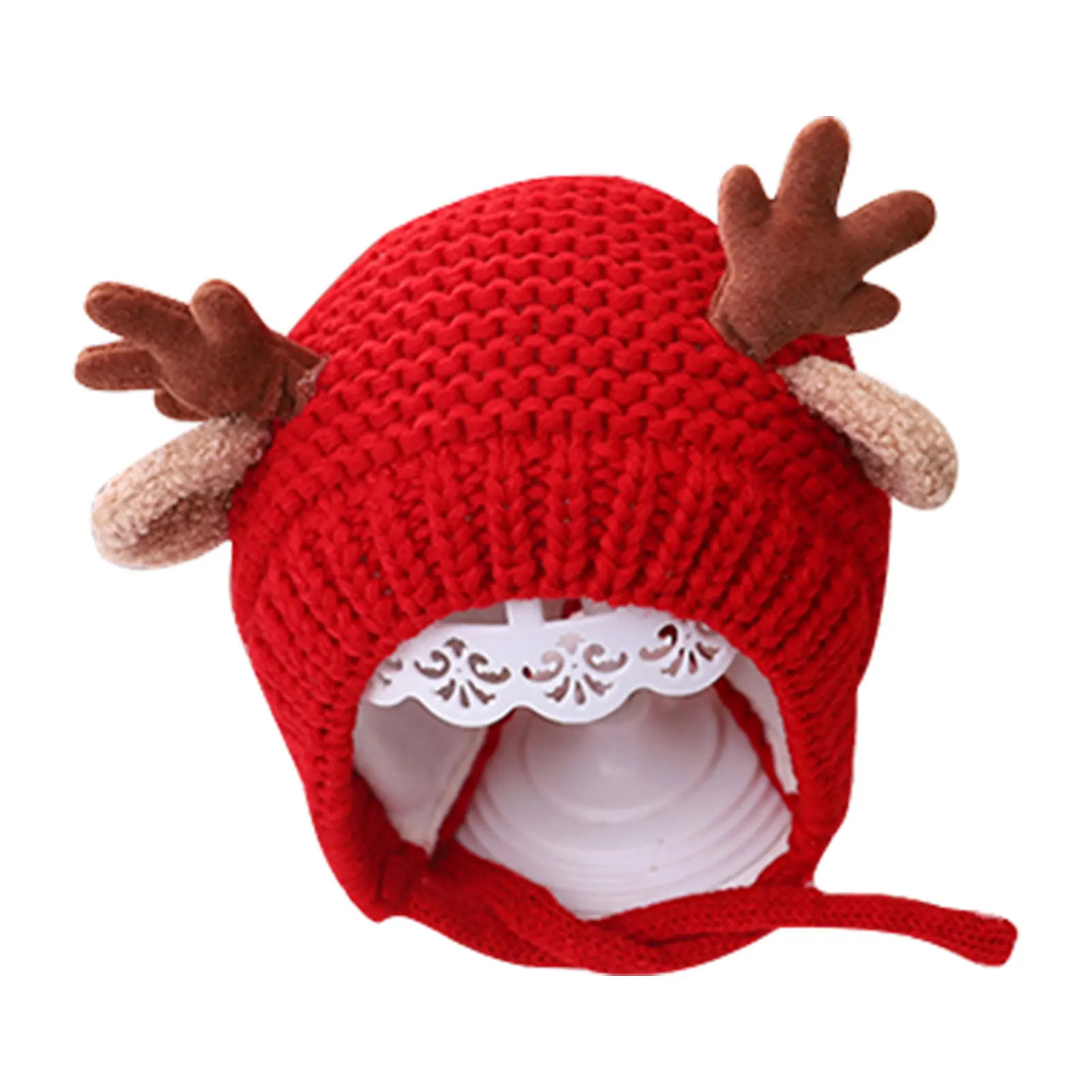 

Зимняя шапка для новорожденных с оленем, шапки с рогами для новорожденных, плотная флисовая зимняя мягкая хлопковая Милая вязаная шерстяна...