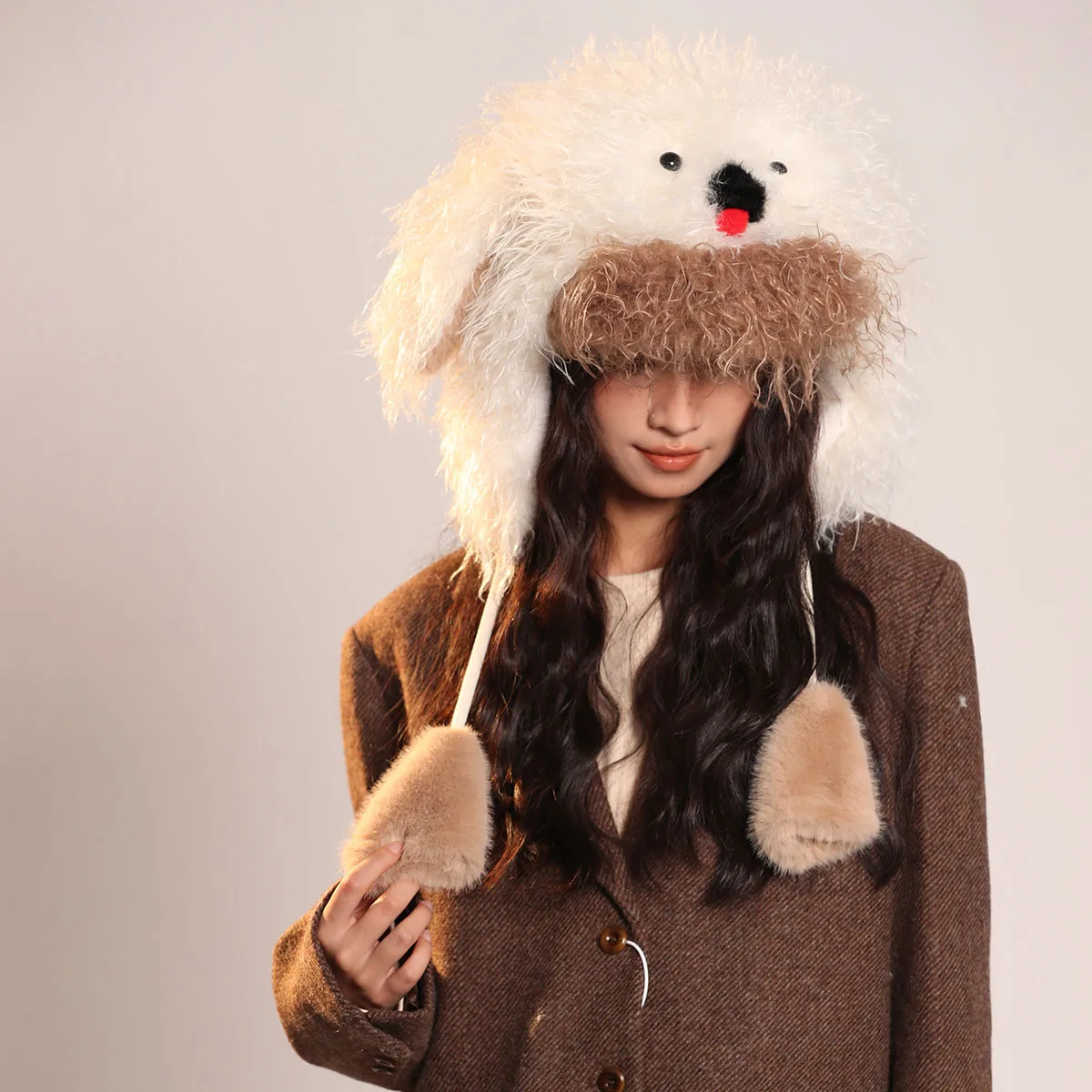 Зимняя шапка-бомбер унисекс с ушками на подкладке из искусственного меха