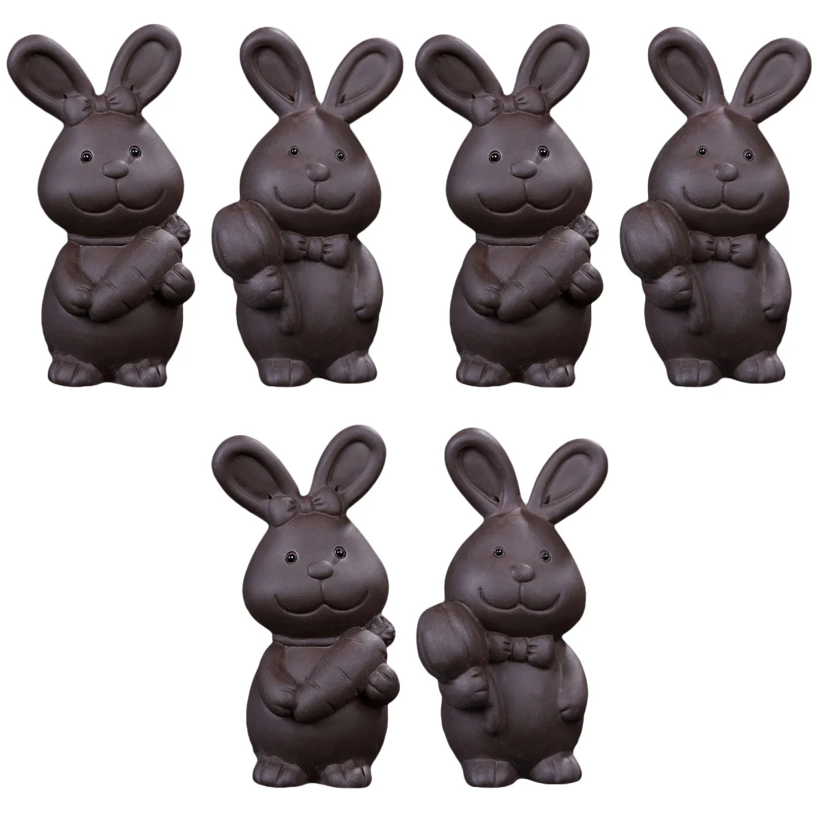 

6 pcs Miniature Rabbit Figurines Red Stoneware Bunny Animals Model Miniature Moss Landscape DIY Terrarium Tea Ornament