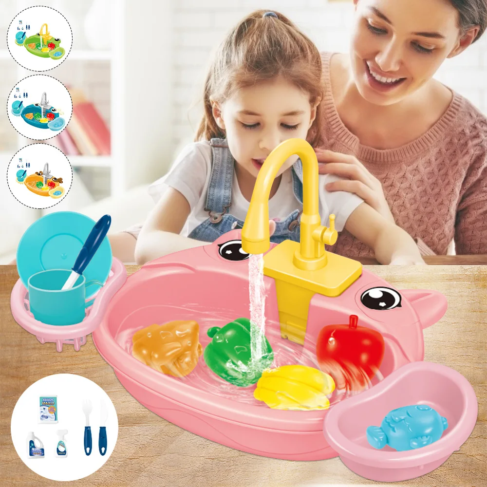 

Children Pretend Play Kitchen Sink Toys With Play Cooking Stove Pot Pan Play Cutting Food Utensils Tableware Accessories Toys