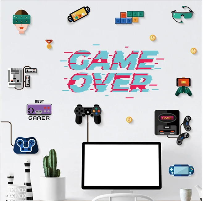 

Game over electric boy room layout home wall decoration self-adhesive