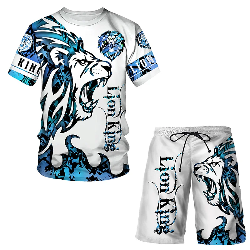 The Tiger 3D Printed Women's Mens T-shirts Sets Fashion Men's Lion Tracksuit Tops Shorts Sport And Leisure Summer Male Suit