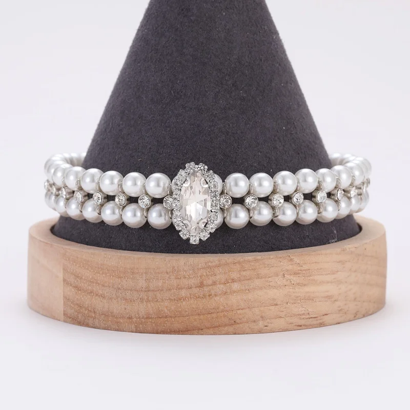 Cat Bling Necklace Imitation Pearl Rhinestone Pendants Pearl Necklace Collar Animals Jewelry Collars For Cats Dogs Pet Decor