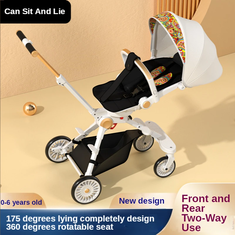 Folding Two-way Lightweight Baby Stroller Can Sit and Lie Pram High Landscape Travel Portable Infant Trolley Stroller For Baby
