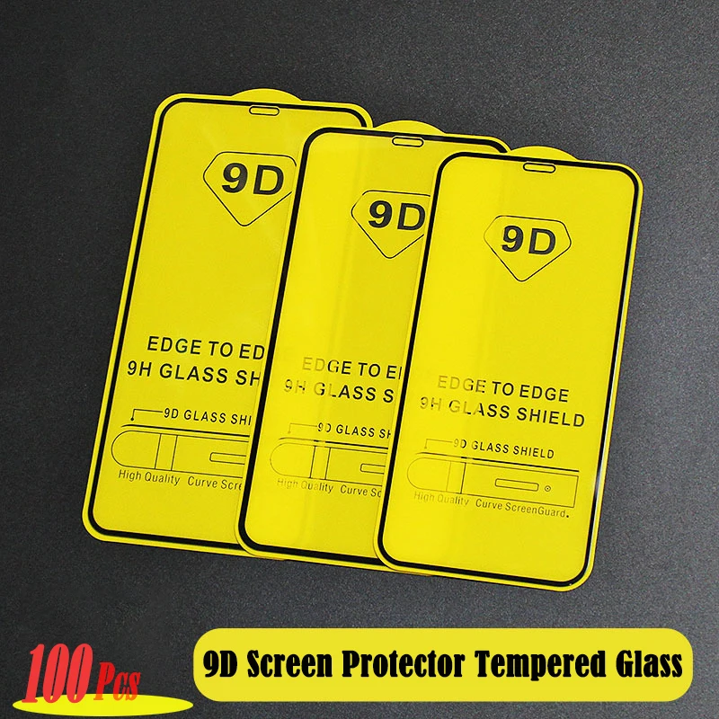 100Pcs 9D Tempered Glass for IPhone 14 13 12 11 Pro Max 6s 7 8 14 Plus Screen Protector for IPhone X XS MAX XR Full Cover Glass