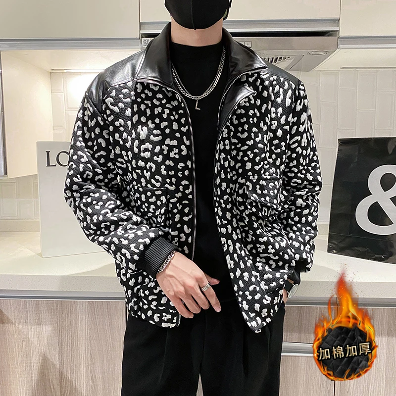 Winter Jacket Men Warm Fashion Retro Thickened Leopard Jacket Men Streetwear Korean Slim Thick Short Coat Mens Parker Clothes