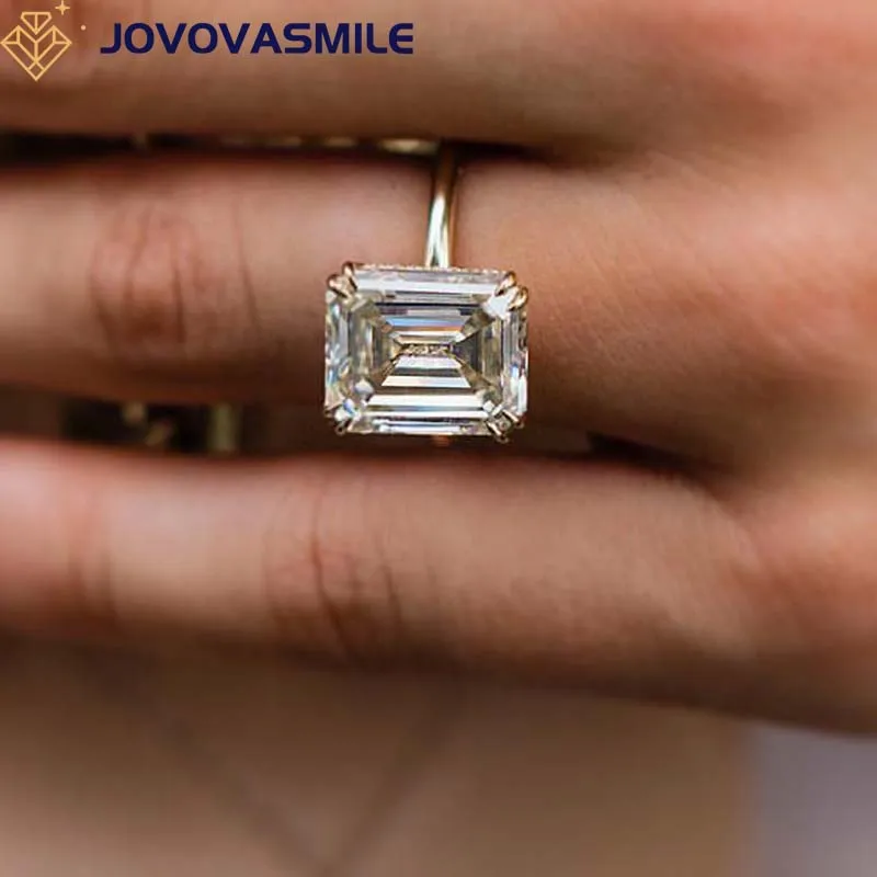 JOVOVASMILE Vintage Moissanite Ring Fine Jewelry 6.8 Carat 11.5x9.5mm Old Mine Asscher Cut Real 14k Yellow Gold Invisible Halo