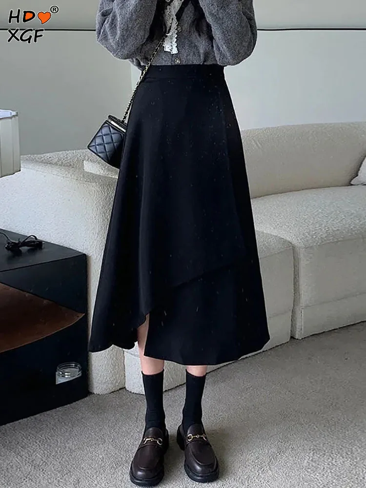 

Женская Юбка-миди с высокой талией, черная плиссированная юбка-трапеция с поясом на резинке, в стиле Харадзюку, весна-лето